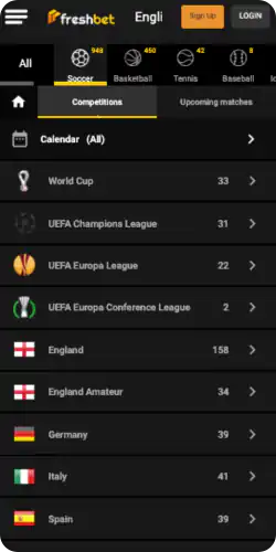 Freshbet Sports betting sections