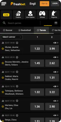 Freshbet Tennis betting