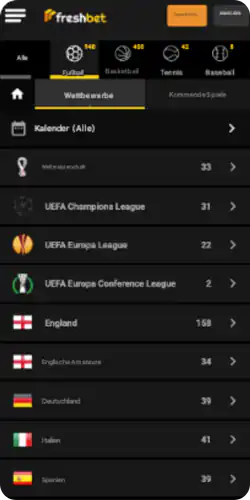 Freshbtet Sportwetten-Bereiche